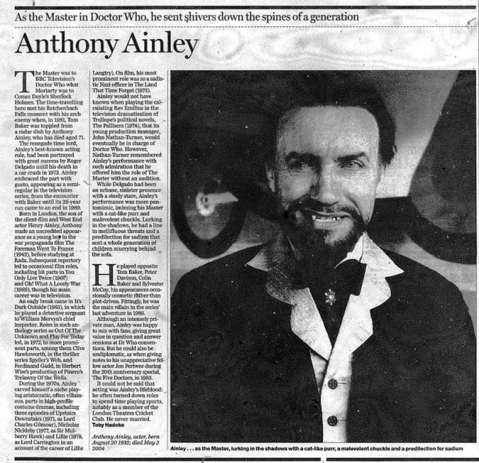 Anthony Ainley obituary The Doctor Who Cuttings Archive