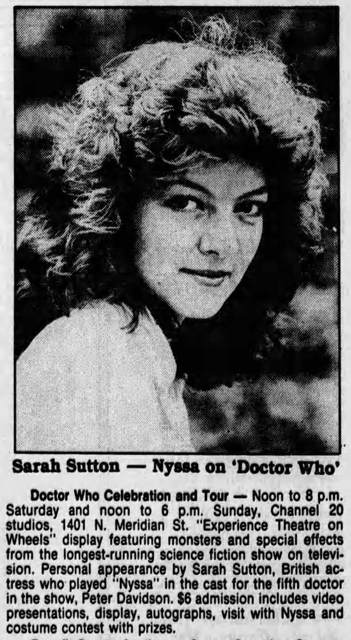 Sarah Sutton — Nyssa On 'Doctor Who' - The Doctor Who Cuttings Archive